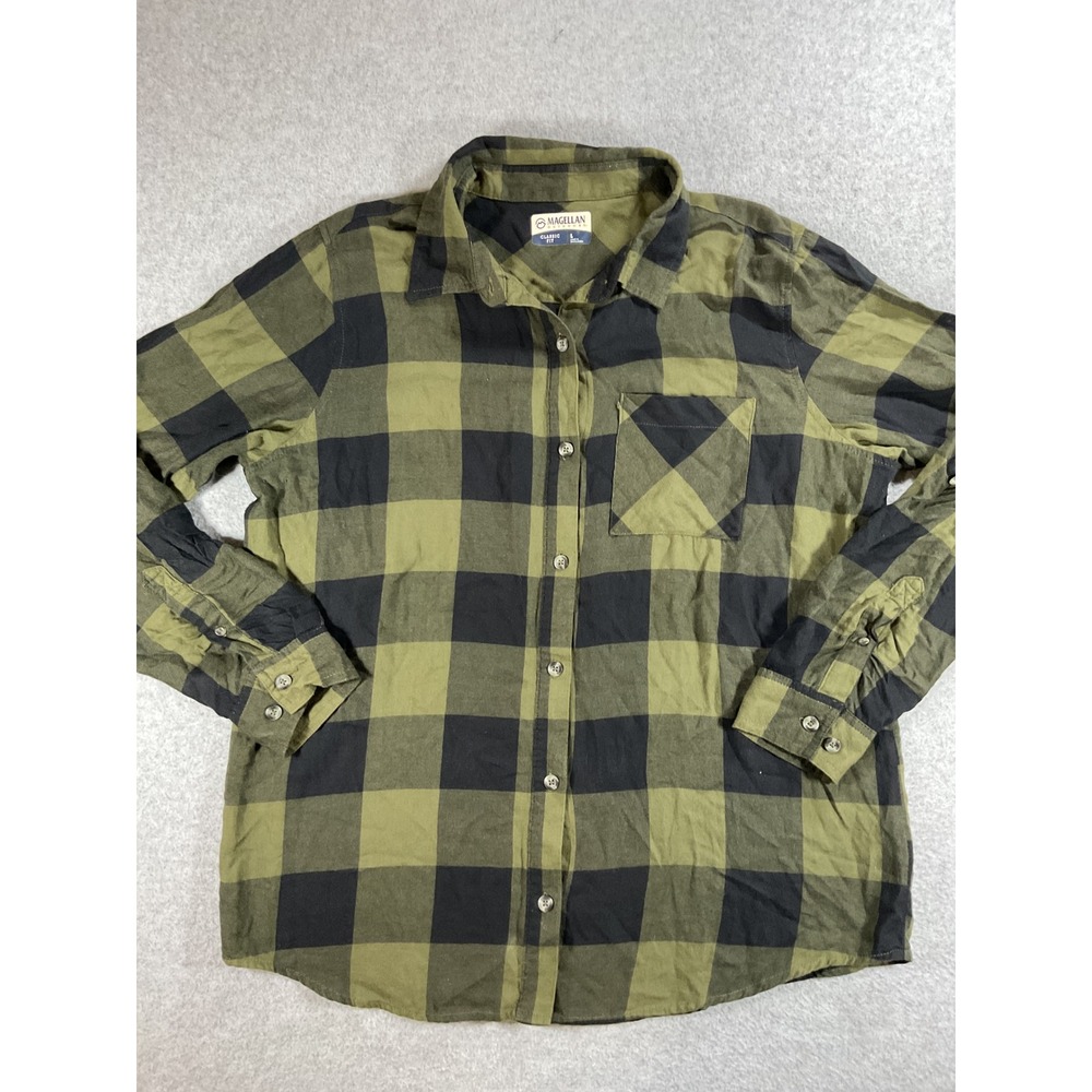 Magellan Outdoors Willow Creek Mens Large Buffalo Plaid Flannel Shirt 1539
